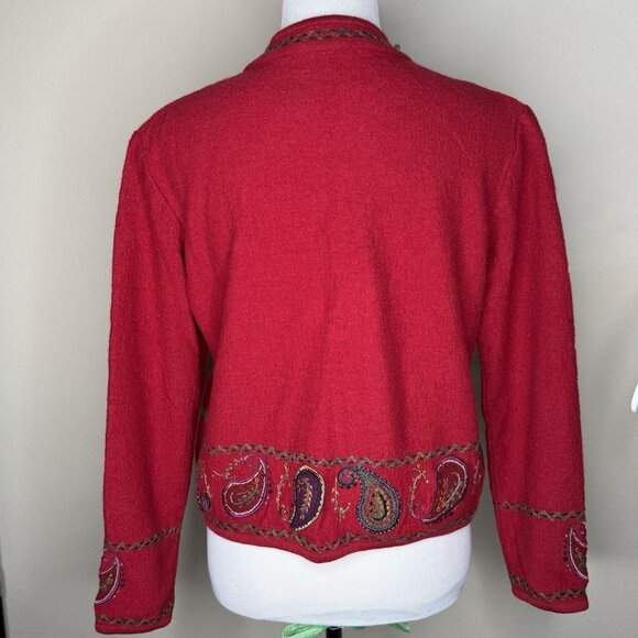 Icelandic Design Boiled Wool Jacket Womens Size M Embroidered Zip Sweater Pocket - Picture 3 of 8